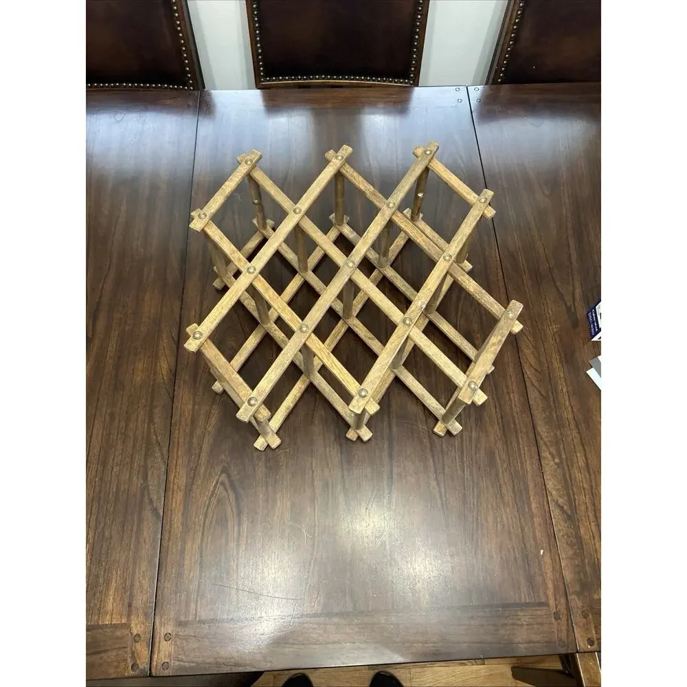 Vintage Wooden Expandable Wine Rack Folding Countertop Bottle Holder Mid Century